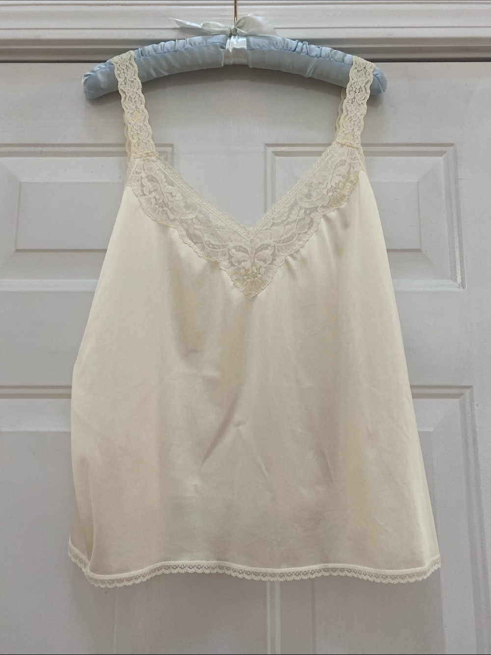 Vintage Cream Colored Chemise Trimmed with Lace, Size 42